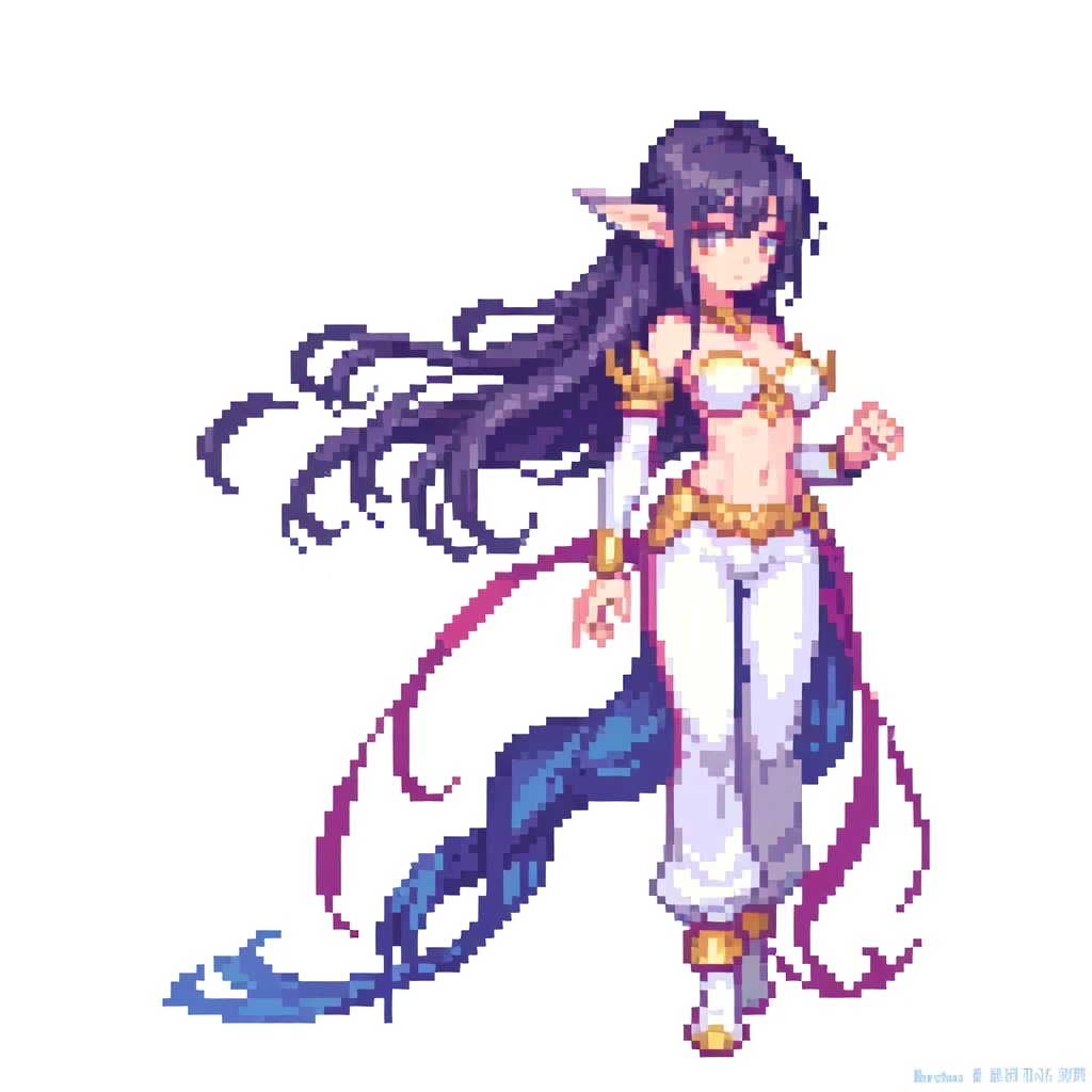 masterpiece , best quality , pixel art , 1 girl , fantasy clothes , full body , white background , pants