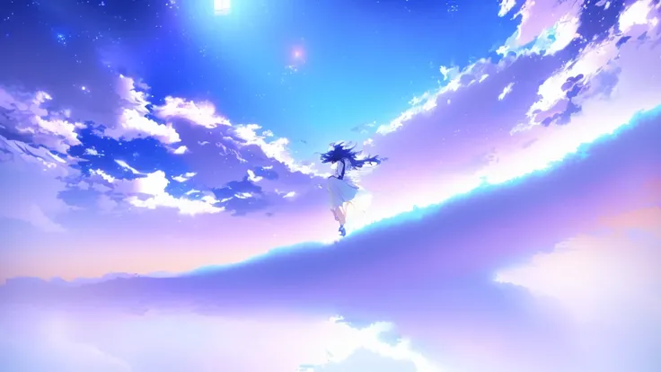 anime, A girl in a white dress floats in the water, Makoto Shinkai Cyril Rolland, anime girl walking on water, anime movie background, beautiful anime scene, todays featured anime still, anime film still, screenshot from the anime film, anime still film an...