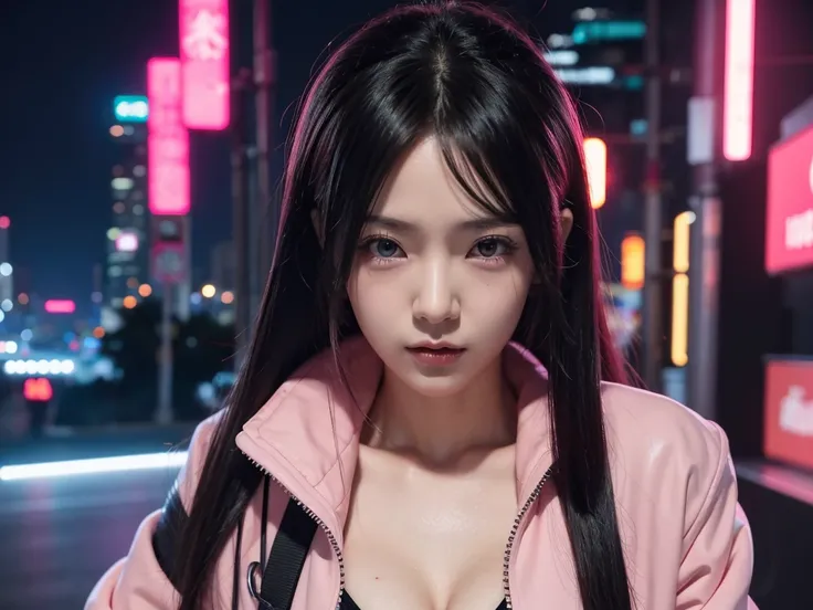 anime girl, cyberpunk, pink, Best quality 4K, sexy, curve, sexy eye
