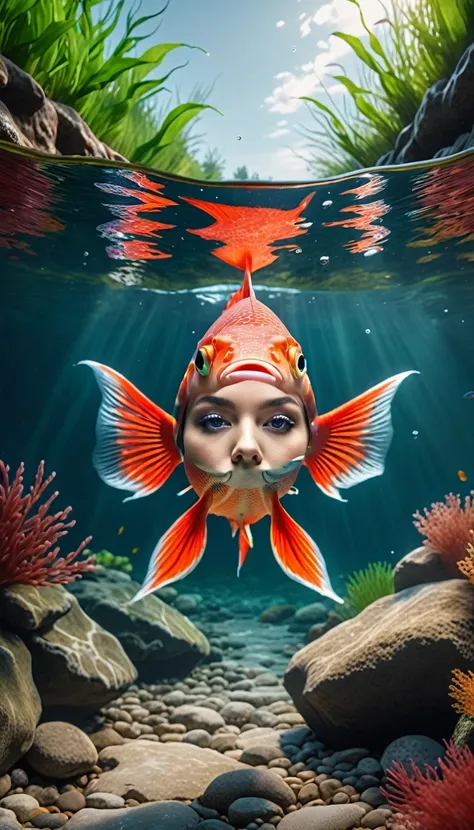 Human face merged with fish body