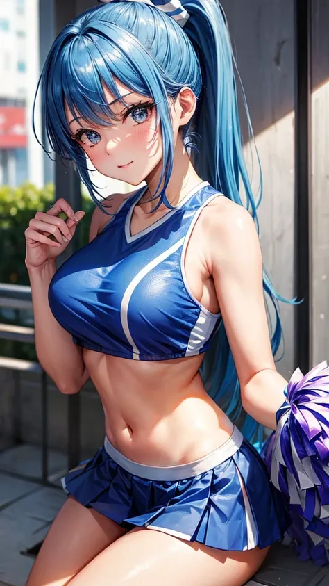 Beautiful woman dressed as a cheerleader、Blue hair ponytail