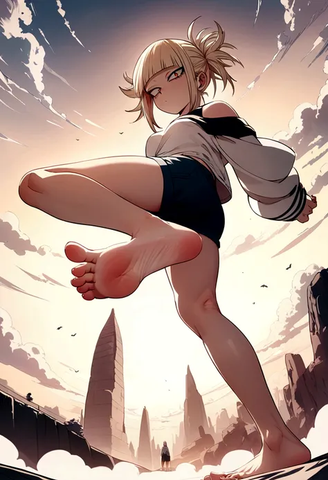 toga from my hero academia, white shirt, shorts, full body, perfect detailed feet, whole foot.