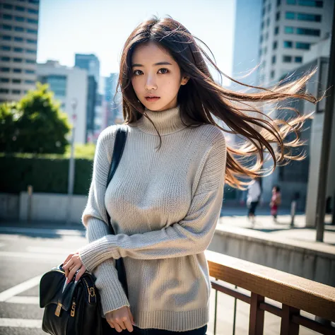 (huge tit、Turtleneck Knitwear、Shoulder bag)、(highest quality,masterpiece:1.3,超A high resolution,),(super detailed,caustics),(Photoreal:1.4,RAW shooting,)ultra-realistic capture,very detailed,High definition 16K for human skin、 Natural skin texture、、Skin lo...