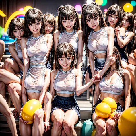 ((ExtremelyDetailed (PUNIPUNI KAWAII 12 Girls in a row:1.37) (Shibuya) scramble crossing)), (masterpiece 8K TopQuality:1.2) (ProfessionalPhoto:1.37), (ZoomedOut FullBody:1.2), Different types of hair colors, {((White skinny Athletic wear))|(SchoolUniform)|...