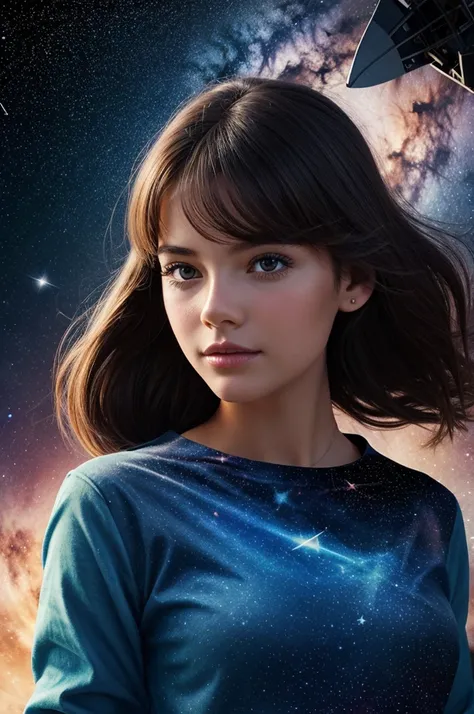 Illustration of a girl in space with the stars shining