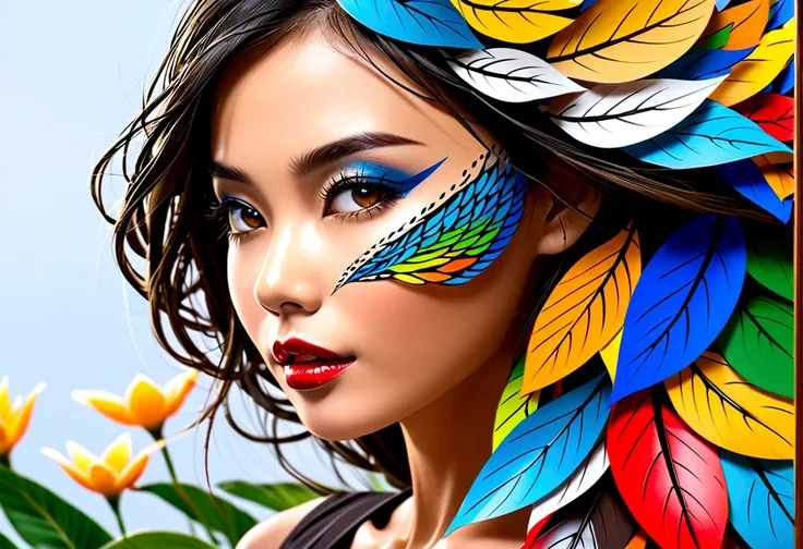 Thai girl&#39;s face,Bright, beautiful colors,abstract art