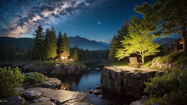 Highest quality,Fantastic landscape、night、Starry Sky、forest、Healing