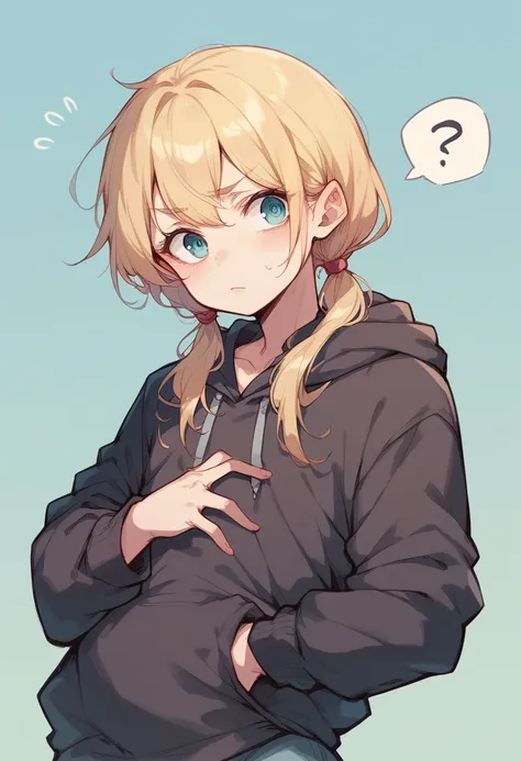 (Crossdresser),blonde low twintails,hoodie,A confused look,