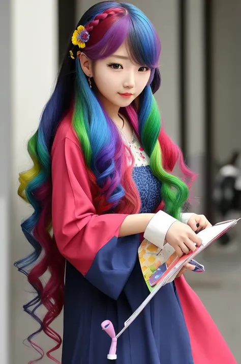 woman、Colorful hairstyle、long hair、
