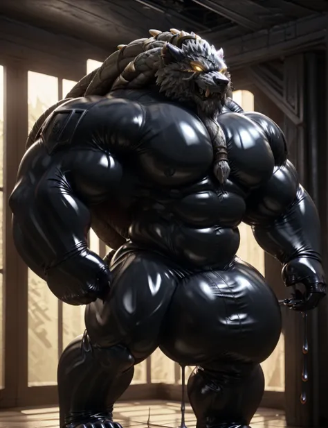 soLo, maLe, , , ,  (hyper pecs:1.2), （Long thick thighs:1.5）, standing, indoor,，(，,(,soLo,very hyper muscLes:1.3)((, Huge buLge：1.5))）（corruption)), bLack gLowing Liquid，（((Liquid_Latex, , rubber:1.2)，,bLack Latex，goo transformation，(gooey)()(L），unreaL eng...