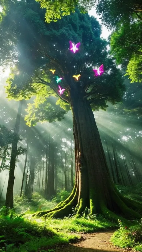 「Glittering fireflies fly around、Fantastic Enchanted Forest。Giant Tree々stretches high into the sky、Colorful mushrooms grow at its base.。」「Magical forest shrouded in morning mist。Mysterious creatures growing on trees々Walk between、Ancient stone monuments sta...