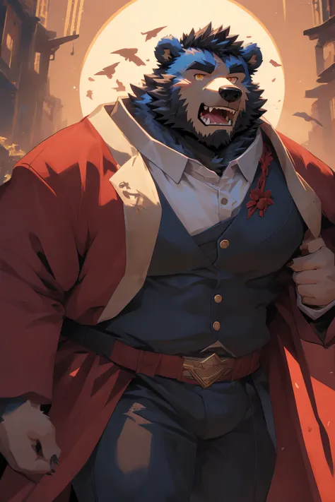 (Super detailed), Sharp focus,hairy, Gray fur, White beard,,Golden Eyes,human nature (棕Bear:1.3), male, Muscular ,(Crotch bulge),(Big Bag),Super detailed的脸,(dishevelled:1.4),(best quality), (masterpiece), High Detail, high quality,High resolution,16K,(Bear...