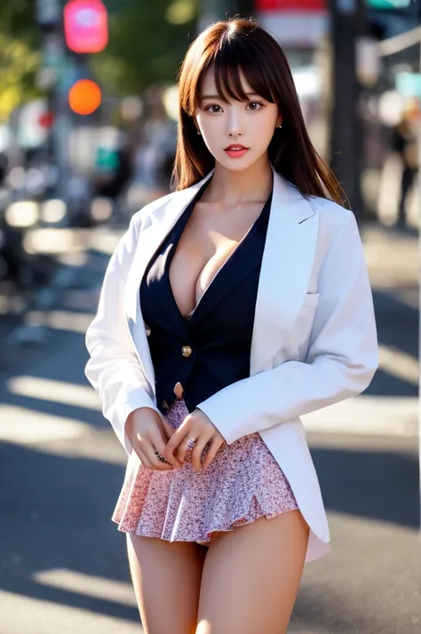 the most beautiful actress in the world, she is 18 years old, the perfect body proportions of this girl, all she cover is just the upper than her crotch, all she expose is just the lower than her crotch, this girl with her large breasts is wearing the blaz...