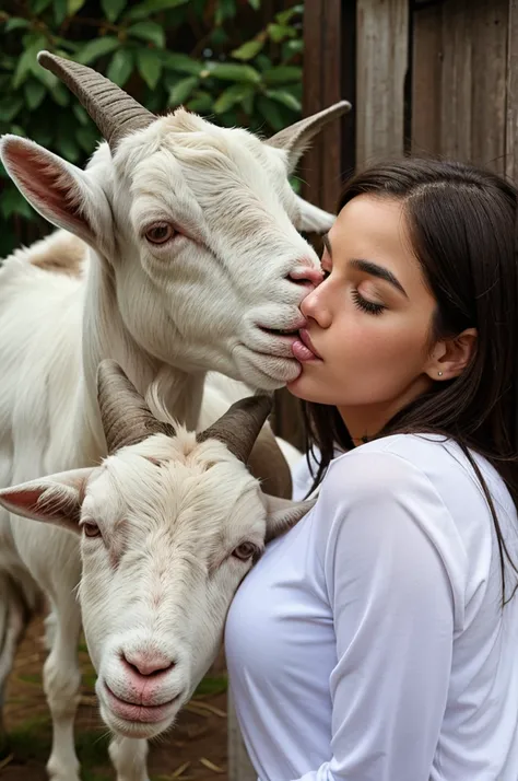 Girl kiss to goat