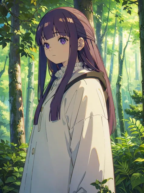 1girl,fern,fern_clothes,angry,puffed cheeks,closed_mouth,forest,looking at viewer,upper_body