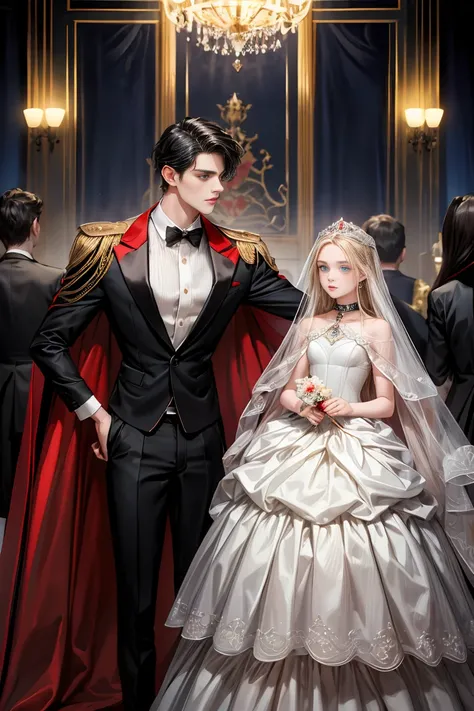 
masterpiece, 最high quality, high quality, 1 boy, alone, Male focus, Watching the audience,  Messy black hair, Adorable big blue eyes, White people, Noble, Noble,Sexy voluminous black and red cape、Tuxedo、A very voluminous, large, very large, very large, lo...