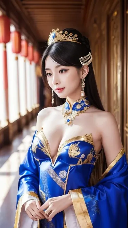 (((Chinese Beauty)))、((Angle of view from the side))、(Look back here)、21 years old、(Very heavy makeup:1.3)、(Slanted Eyes:1.4)、(long narrow eyes:1.4)、Shiny Hair、Glowing Skin、Very white skin、Jet Black Hair、Straight long hairstyle、Waist-length hair、Big eyes、D...