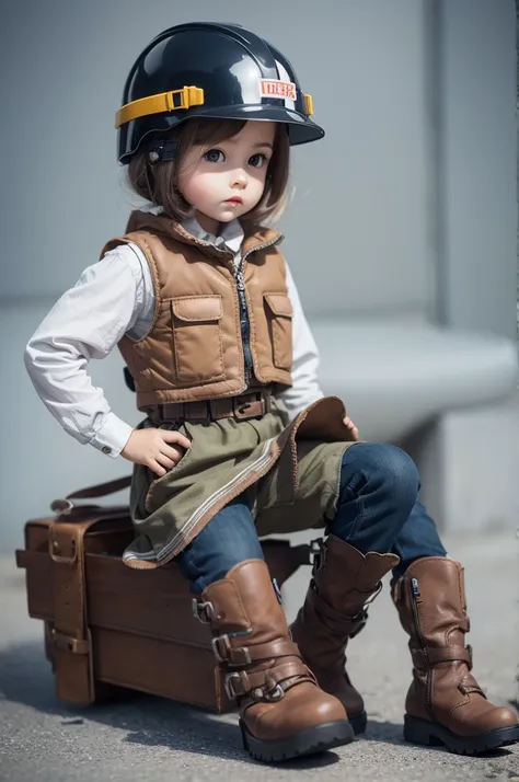 Doll with safety helmet, vest and boots