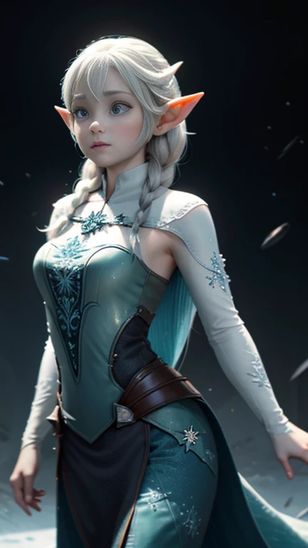 The beautiful female elf Arya , practicing control over your time management skills, question mark on space background, a hint of uncertainty about its predestined narrative, Will the secrets be unlocked over time??. disney pixar frozen 3d cartoon fonts le...