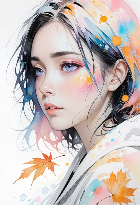 Women and Agnes Cecile, Luminous design, pastel colors, ink drop, autumn lights