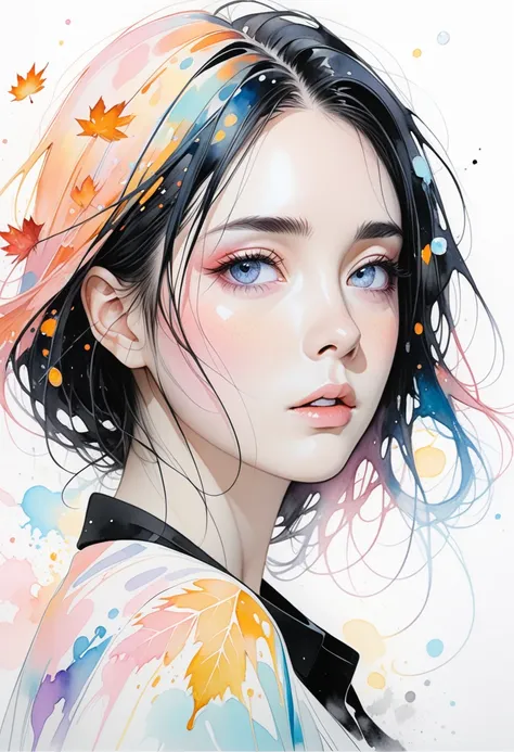 Women and Agnes Cecile, Luminous design, pastel colors, ink drop, autumn lights