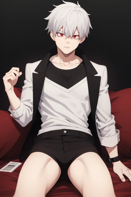 Shoto Todoroki from My Hero Academia red eyes and white hair, pale skin. Looking directly at the viewer