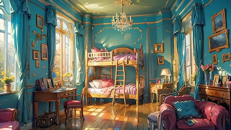 (((best quality))), (((masterpiece))), a girl magical dorm, classic interior