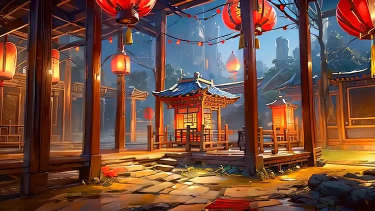 (((best quality))), (((masterpiece))), 8k, a traditional chinese bedroom, traditional chinese style, lantern,