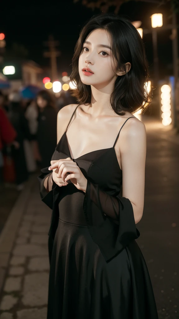 best quality， masterpiece， ultra high resolution， （In reality：1.5）， RAW photos， 1 cat， Beloved， In the dark of night， deep shadows， low pitch， cold light， sexy look,shoulder length straight bob hair,slim