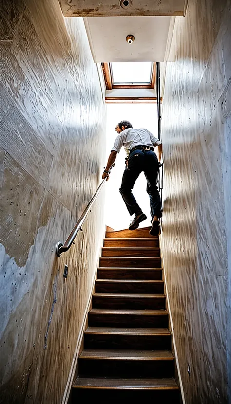 Man climbing a staircase that seems to have no end