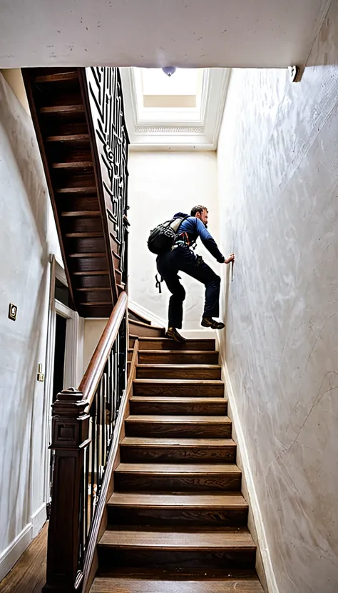 Man climbing a staircase that seems to have no end