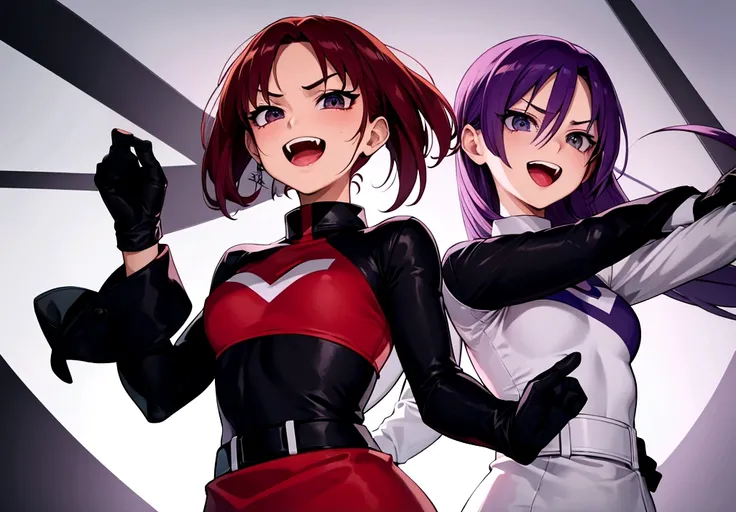 masterpiece, best quality, team rocket,team rocket uniform, twitch, laugh eyes,