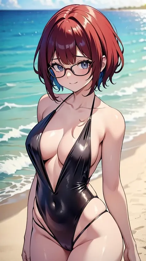 (erotic_anime_image), ((High_Quality)), ((Highly_Detailed)), ((Master_Handle)), ((Beautiful)), 1girl alone.(Pokemon_Penny) (smiling_coquettishly), (sexy_pose), (gray_eyes), (glasses ), (large_breasts), (skinny_tailoring), (red_and_light_blue_hair), (She we...