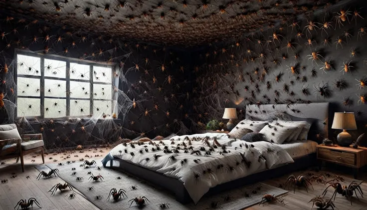 modern bedroom, full of insects of all kinds. this is the night [bedroom] [insect] [fly] [spiders] [disgusting] [horror] [night]