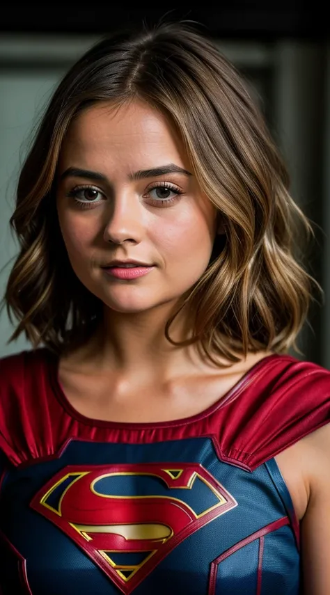 Photo RAW, Jenna Coleman as Supergirl, (highly detailed skin: 1.2), 8k UHD, DSLR, soft lighting, high quality, film grain, Fujifilm XT3





