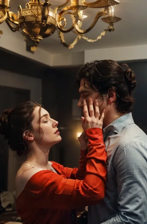 araffes a man and a woman are standing in a room, charli bowater and artgeem, still from the movie, by Emma Andijewska, still from a movie, tv show still, reylo kissing, promo still, film still from the movie, screenshot from a movie, still frame from a mo...