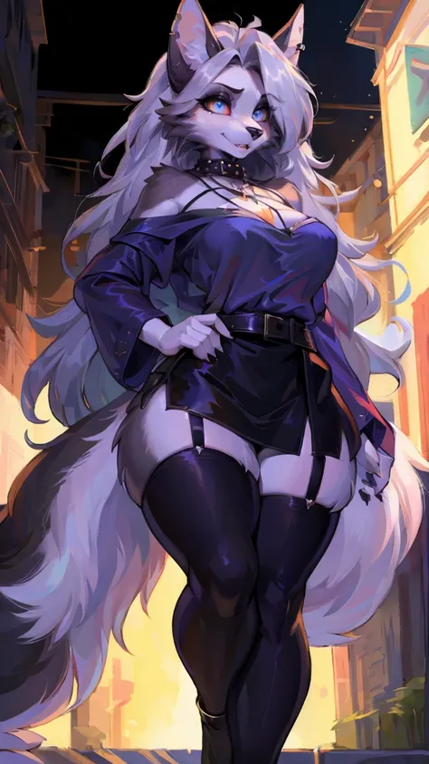 cute,furry_girl,hellhound_girl,Elegant figure,Models body_type,detailed_eyes,silver_hair,cute_ears,wolf_ears,black robe,fluffy_furs,earrings,stocking with garterbelt,neck garter,(perfect detailed eyes:1.5),(front:1.5),(furry:1.5),long lashes,flowy chiffon,...