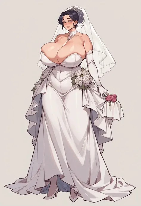 Miss，Huge Breasts，H cup，full-body shot，Tall，Full figure，Wedding dress，Noble atmosphere。