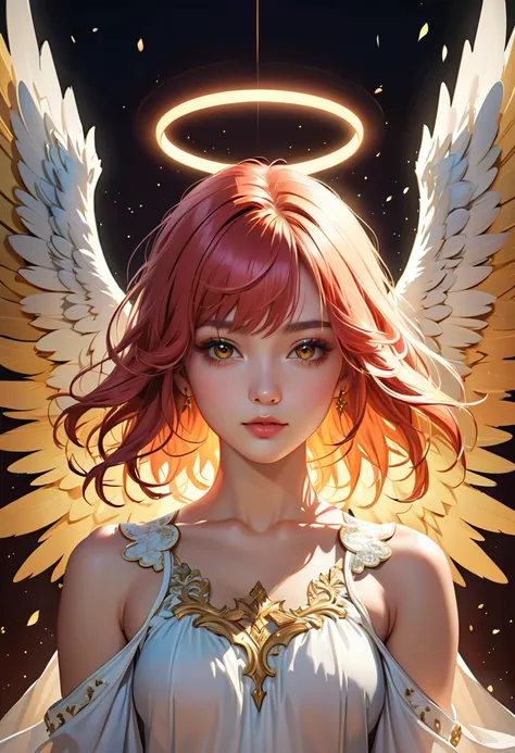 a highly detailed and beautiful angel, angelic wings, six wings, angel halo, glowing holy light, portrait, digital art, cinematic lighting, dramatic shadows, intricate details, warm color palette, photorealistic, 8k, best quality, masterpiece