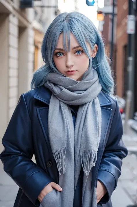 Blue coat, grey scarf, blue hair, yellow eyes, heart shaped eyes, bet, sex