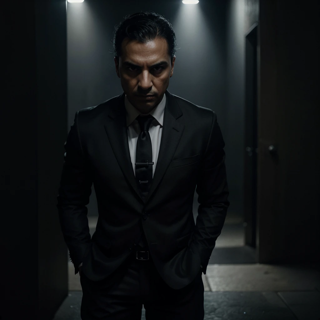 a egyption businessman in a dark suit, dramatic lighting, serious facial expression, sinister, authoritative, powerful, chiaroscuro lighting, moody, cinematic, hyperrealistic, 8k, highly detailed, photorealistic, (best quality,4k,8k,highres,masterpiece:1.2...