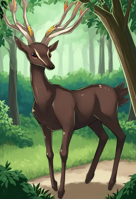 score_9, score_8_up, score_7_up, solo, Xerneas, (close-up), forest, nature, deer, stunning scenery, full body, looking at the viewer