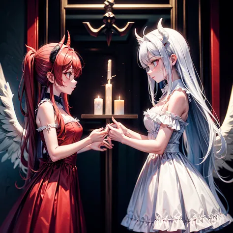 Satan and angel are looking at each other 