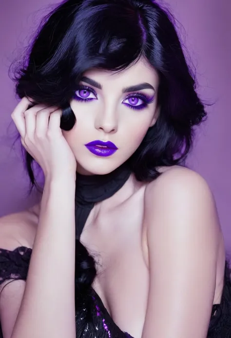 Goddess with black hair and purple eyes. 