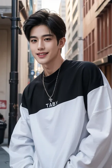 ((highest quality, 8K, masterpiece: 1.3)), New York City、Handsome boy in street fashion:1.5, 28-year-old、Delinquent boy、 well-groomed face, black hair、thin face、（white skin:1.5）、close up shot、black eyes、boy sad、Super handsome、sexy eyes、Extra-fine face, han...