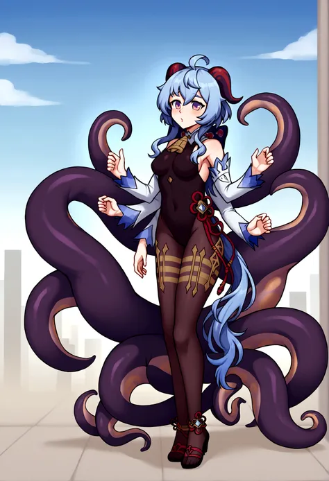 ganyu, ninomae hair, ninomae tentacles, 4 arms, full body.