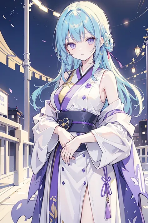 Yellow and light blue two-tone hair, purple eyes, Oriental-style clothes, Breasted women, E Cup, Balaur, Yandere expression, psychopath