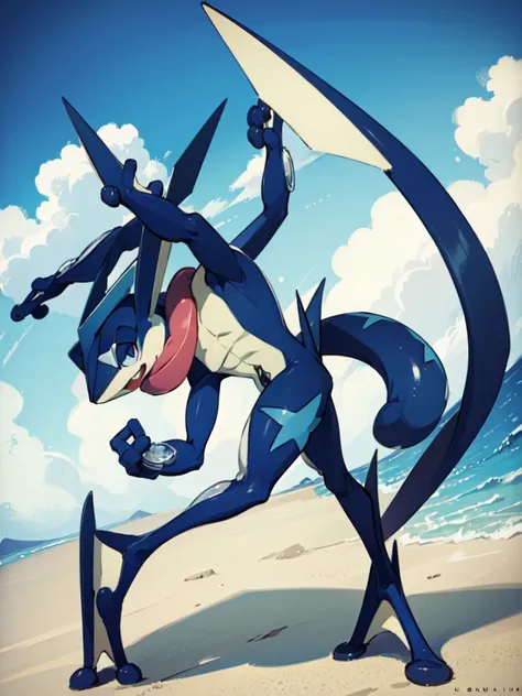 (masterpiece, best quality:1.2),solo,greninja \(pokemon\),pokemon \(creature\),full body,no humans,outstretched arms, long tongu...