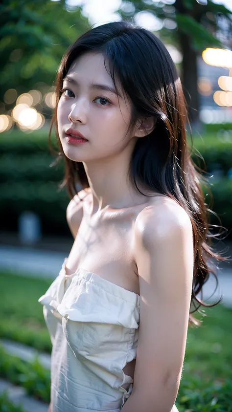 (1 Korean Girl)、top-quality、​masterpiece、A high resolution、(Photorealsitic:1.4)、Raw photo、glowy skin、(garden background)、Precipitous cliffs、(Small LED)、((super realistic details))、portlate、globalillumination、Shadow、8K、ultrasharp、、Raw skin is exposed in cle...