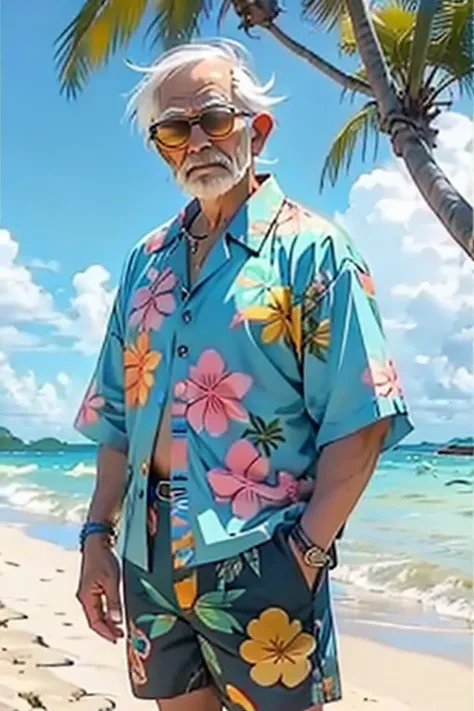 Old man in aloha clothes